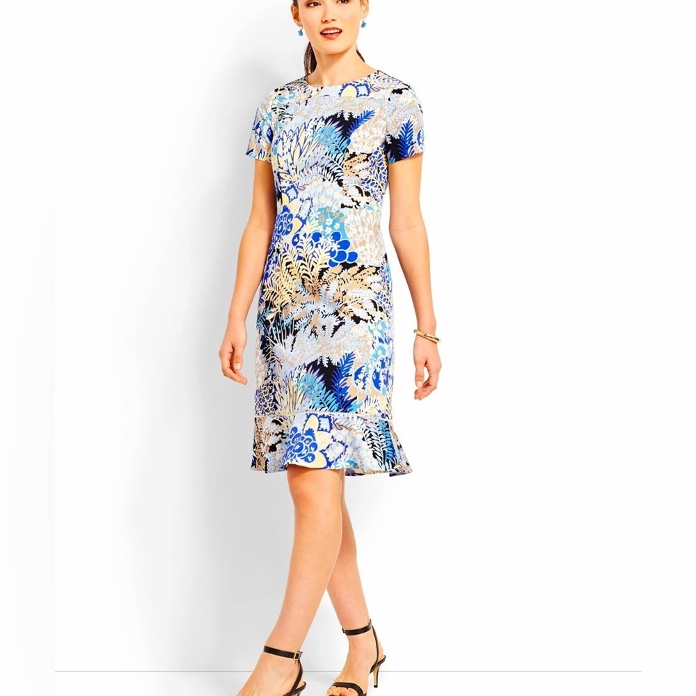 NWOT Talbots Botanical Blue and Yellow Garden Sheath Size 2 Petite